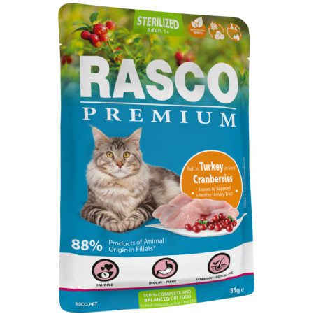 Rasco Premium Cat Sterilized, Turkey, Cranberries 85 gr